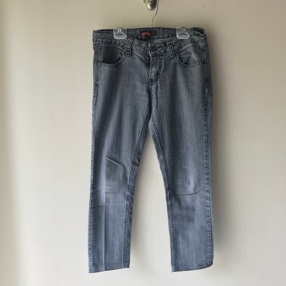 F21 Washed Black Raw Hem Skinny Jeans